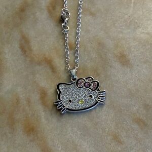 Hello Kitty Silver Necklace with Pink Bow rhinestone necklace, new adorable